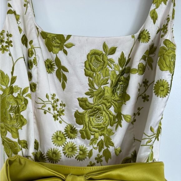 Ross Mayer raw silk white and green tea length cocktail dress - Picture 4 of 10